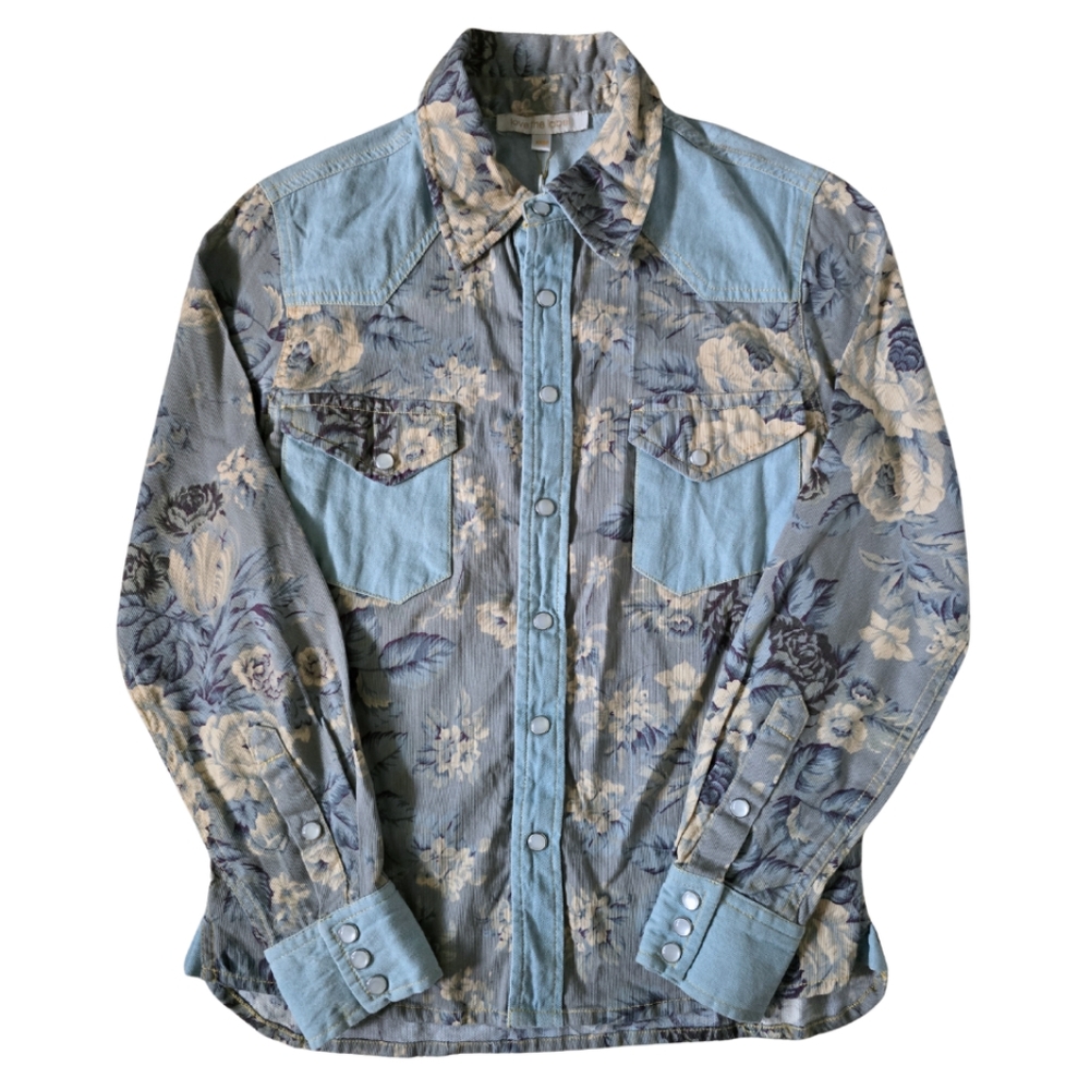 Anthropologie Love The Label Floral Chambray Button-Down Size XXSP - Picture 6 of 7